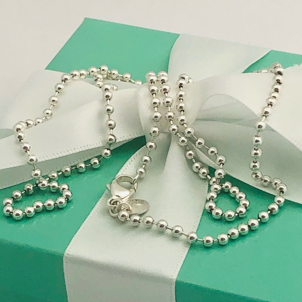 18" Tiffany & Co Dog Chain Bead Necklace in Sterling Silver